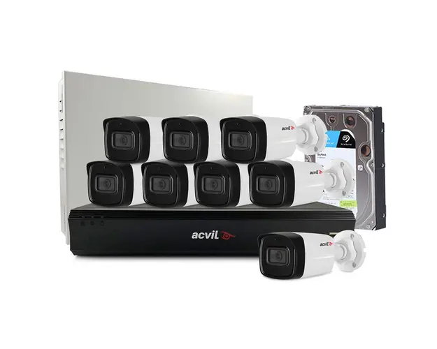 Sistem supraveghere exterior middle Acvil Pro Starlight ACV-M8EXT80-2MP-A, 8 camere, 2 MP, IR 80 m, 3.6 mm, audio prin coaxial, microfon, HDD 1TB