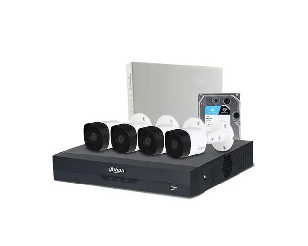 Sistem supraveghere exterior middle Dahua DH-C4EXT20-2MP, 4 camere, 2 MP, IR 20 m, POS, IoT, HDD 1TB
