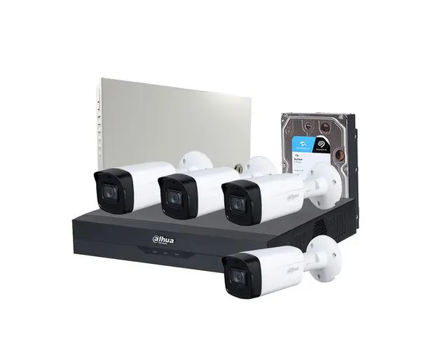 Sistem supraveghere exterior middle Dahua DH-M4EXT80M-5MP, 4 camere, 5 MP, IR 80 m, IoT, 1 TB HDD