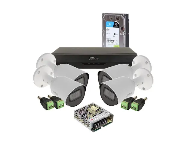 Sistem supraveghere exterior middle Dahua DH-M4EXTIR30-4K-M, 4 camere, 8 MP, IR 30 m, 2.8 mm, HDD 1 TB