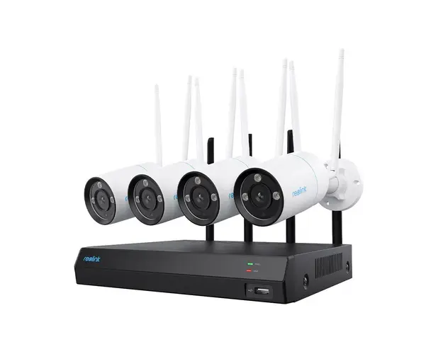 Sistem supraveghere exterior WiFi Reolink NVS12-8MB4W, 4 camere, 4K, IR 30 m, microfon si difuzor, vizualizare de pe telefon, HDD 2TB