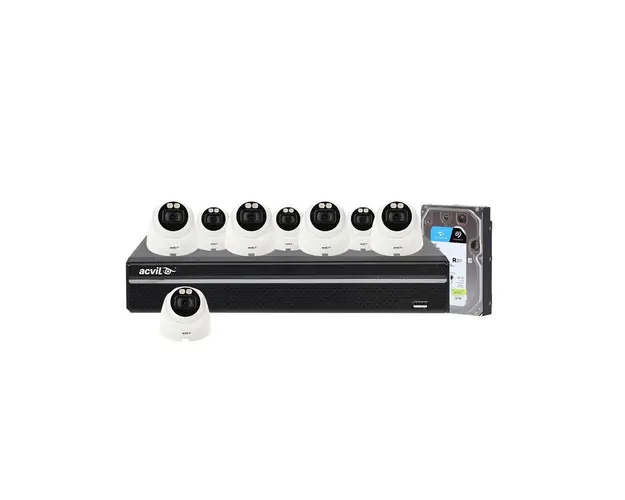 Sistem supraveghere IP basic Acvil ACV-M8EXT30-2M-A-IP, 8 camere, 2 MP, IR 30 m, 2.8 mm, microfon, slot card, 1 TB HDD