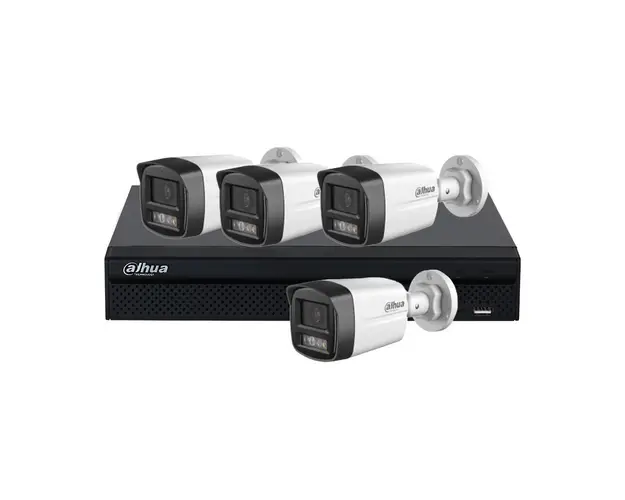 Sistem supraveghere IP exterior basic Dahua DH-B4EXTIRA30M-M, 4 camere, 4 MP, 2.8 mm, IR/lumina alba 30 m, microfon, PoE