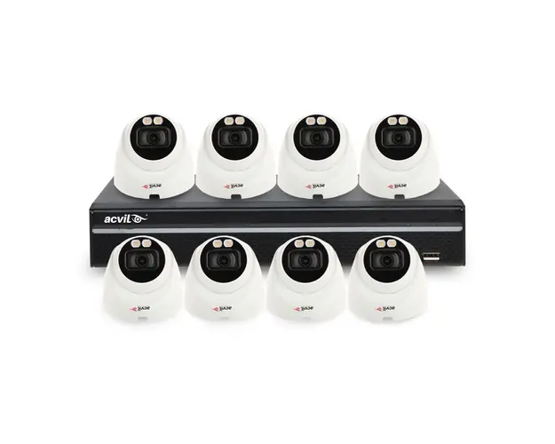 Sistem supraveghere IP interior Acvil Full Color ACV-FC-B8INT30-4M-A-IP, 8 camere, 4 MP, lumina alba 30 m, 2.8 mm, slot card, microfon
