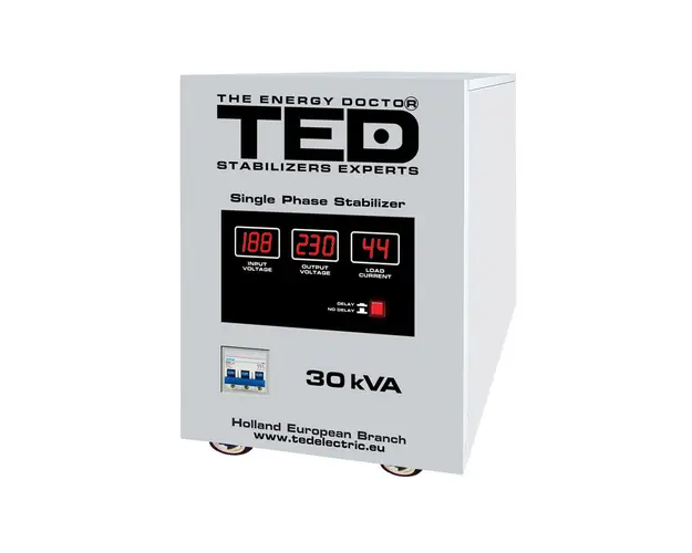 Stabilizator de tensiune cu servomotor TED 001962, 30000 VA, 24000 W, regleta