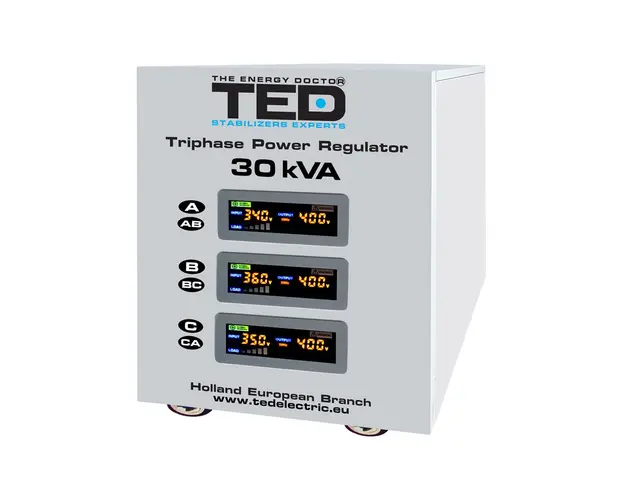 Stabilizator de tensiune cu servomotor trifazat-trifazat TED 000156, 30000 VA, 24000 W, regleta