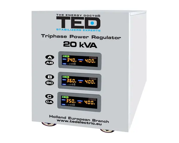 Stabilizator de tensiune cu servomotor trifazat-trifazat TED 000118, 20000 VA, 16000 W, regleta