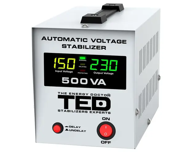Stabilizator de tensiune cu 2 prize TED 500VA-AVR TED000194, 500 VA/300 W