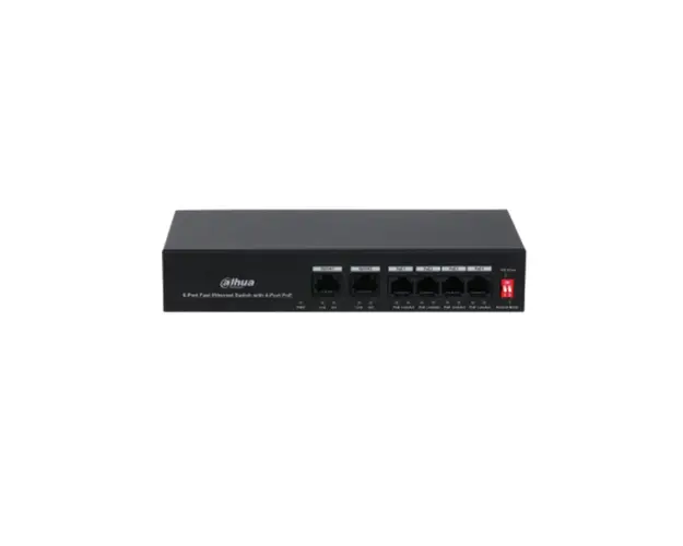Switch 4 porturi Dahua Eco Series PFS3006-4ET-36, 10/100 Mbps, 1.2 Gbps, 0.89 Mpps, PoE