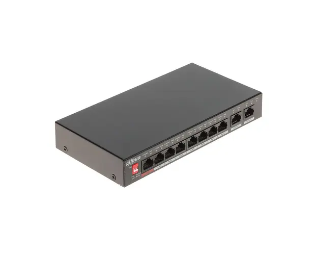Switch cu 10 porturi Dahua PFS3010-8ET-96-V2, 5.6 Gbps, 4.17 Mpps, 8.000 MAC, fara management, PoE