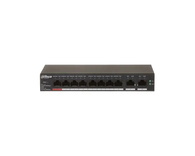 Switch cu 10 porturi Gigabit Dahua CS4010-8GT-110, 8 porturi PoE, 2 SFP, 10/100/1000 Mbps, cu cloud management