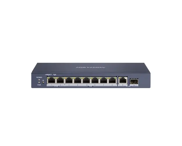 Switch cu 8 porturi PoE Hikvision DS-3E0510HP-E, 4000 MAC, 20 Gbps, Hi-PoE, fara management