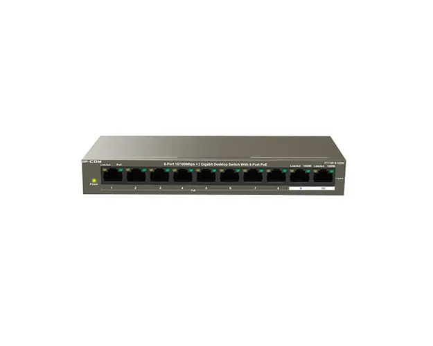 Switch cu 10 porturi IP-COM F1110P-8-102W, 5.6 Gbps, 23.6 Mpps, 4000 MAC, fara management
