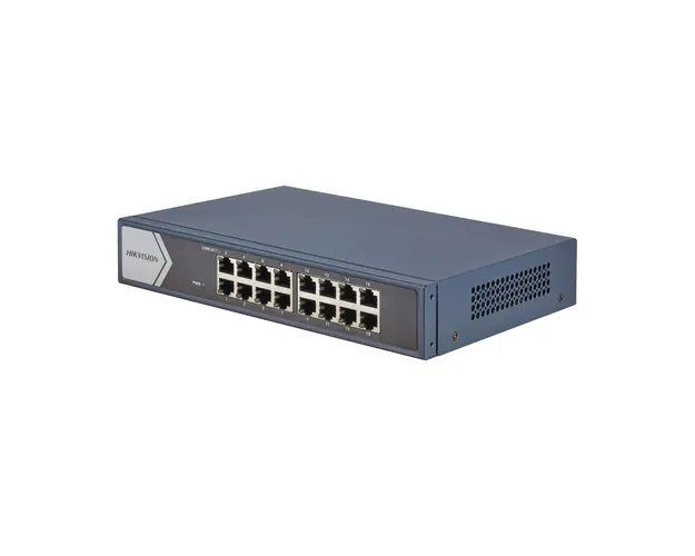 Switch cu 16 porturi Gigabit Hikvision DS-3E0516-E(B), 32 Gbps, 23.808 Mpps, 8.000 MAC, fara management