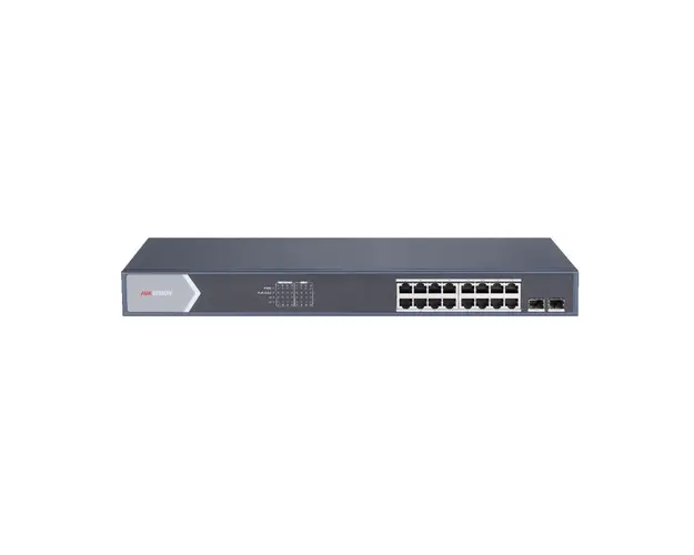 Switch cu 16 porturi Gigabit Hikvision DS-3E0518P-E/M, 2 porturi SFP, 36 Gbps, 26.784 Mpps, 8.000 MAC, PoE, fara management