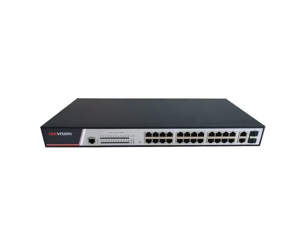 Switch cu 16 porturi Hikvision DS-3E2326P, 2 porturi Gigabit combo uplink, 21.2 Gbps, 8.4 Mpps, 8.000 MAC, PoE, cu management