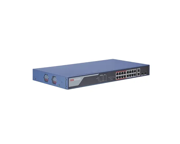 Switch cu 16 porturi PoE Hikvision S-3E0318P-E (B), 4000 MAC, 5.356 Mbps, fara management