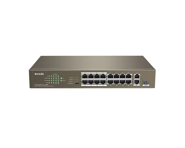 Switch cu 16 porturi Tenda TEF1118P-16-150W, 7.2 Gbps, 5.36 Mpps, 4000 MAC, PoE, fara management