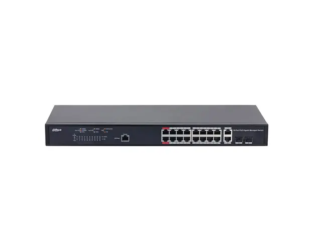 Switch cu 18 porturi Dahua PFS4218-16GT-130, MAC 16K, 56 Gbps, cu management, PoE