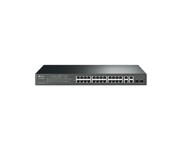 Switch cu 24 de porturi TP-Link T1500-28PCT(TL-SL2428P), 4 porturi PoE+, 8000 MAC, 12.8 Gbps, cu management