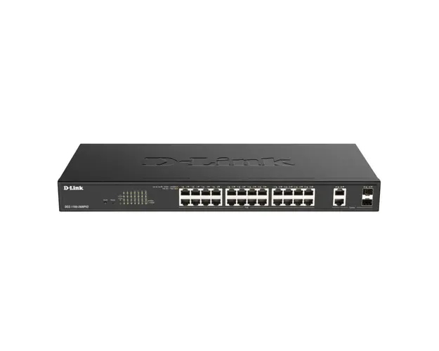 Switch cu 24 porturi D-Link DGS-1100-26MPV2, 2 porturi Combo GE/SFP, 52 Gbps, 38.69 Mpps, PoE, cu management