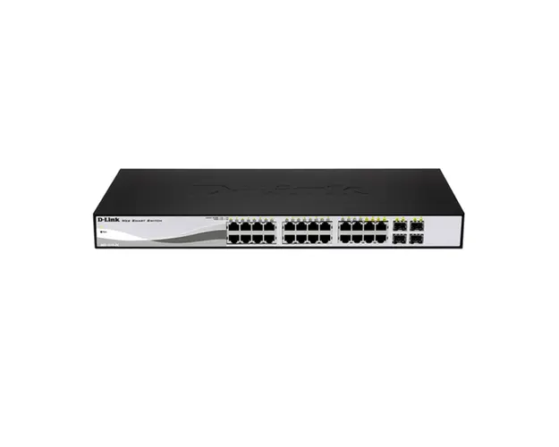 Switch cu 24 porturi D-Link DGS-1210-24P, 4 porturi SFP, 56 Gbps, 41.7 Mpps, 8.000 MAC, 1U, PoE, cu management