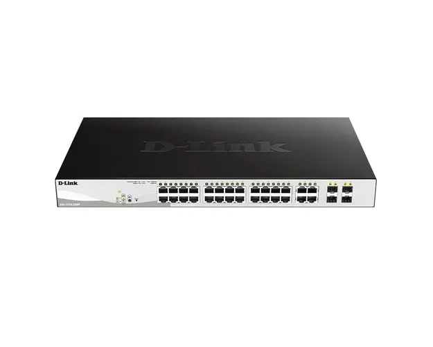 Switch cu 24 porturi D-Link DGS-1210-28MP, 4 porturi SFP, 56 Gbps, 41.7 Mpps, 16.000 MAC, 1U, PoE, cu management