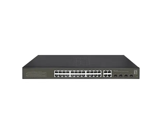 Switch cu 24 porturi RJ45 1000 (PoE+) + 4 porturi SFP/RJ45 Combo Schrack QLGES2128P, 19 inch, 380 W
