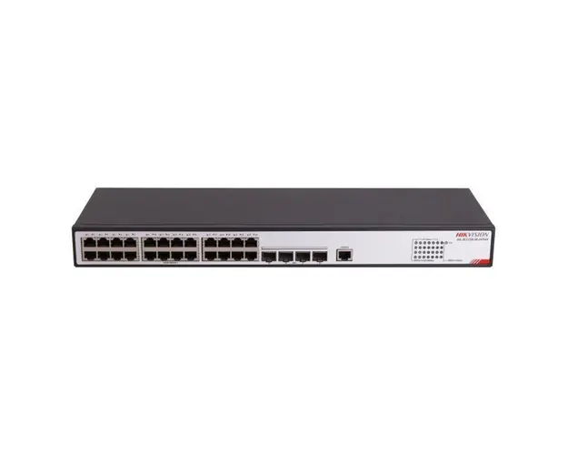 Switch cu 24 porturi RJ45 Hikvision DS-3E2728-HI-24T4X, 128 Gbps, 95.24 Mpps, 32000 MAC, 4 port-uri fibra optica 10G, cu management