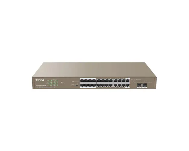 Switch cu 24 porturi Tenda TEG1126P-24-410W, 2 porturi SFP, 48 Gbps, 35.7 Mpps, 8.000 MAC, PoE, fara management