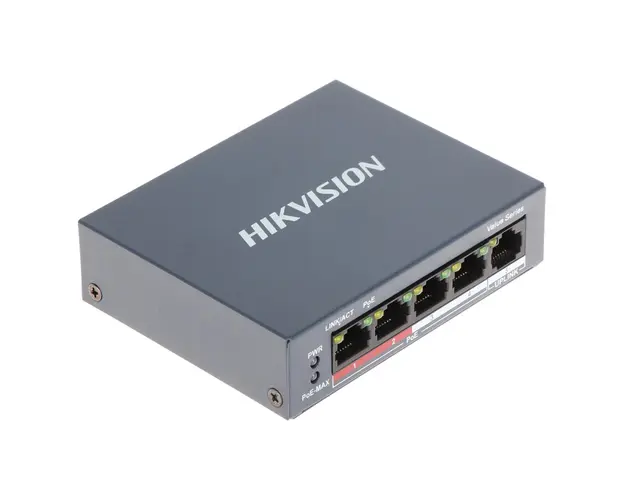 Switch cu 4 port-uri PoE Hikvision DS-3E0105P-E/M(B), 1000 MAC, 1 Gbps, fara management