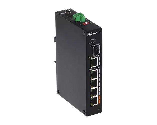 Switch cu 4 porturi Dahua PFS3106-4ET-60-V2, 1 port SFP, 6.80 Gbps, 3.57 Mpps, 8.000 MAC, Hi-PoE, fara management