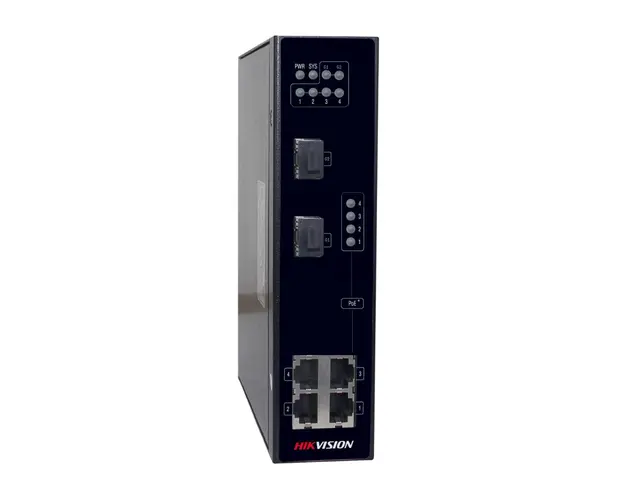 Switch cu 4 porturi Hikvision DS-3T0306P, 2 porturi uplink, 8.8 Gbps, 3.6 Mpps, 4.000 MAC, PoE, fara management