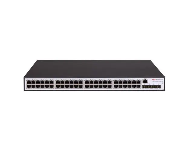 Switch cu 48 porturi RJ45 Hikvision DS-3E2552-HI-48T4F, 104 Gbps, 77.38 Mpps, 16000 MAC, 4 port-uri fibra optica, cu management