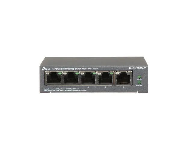 Switch cu 5 porturi Gigabit TP-Link TL-SG1005LP, 4 porturi PoE+, 10/100/1000 Mbps, fara management