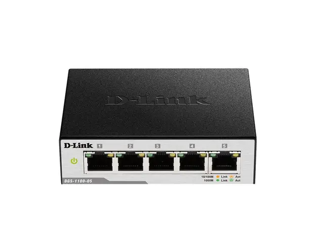 Switch cu 5 porturi D-Link DGS-1100-05, 10 Gbps, 7.4 Mpps, 2.048 MAC, cu management