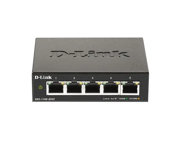 Switch cu 5 porturi D-Link DGS-1100-05V2, 10 Gbps, 7.44 Mpps, 8.000 MAC, cu management