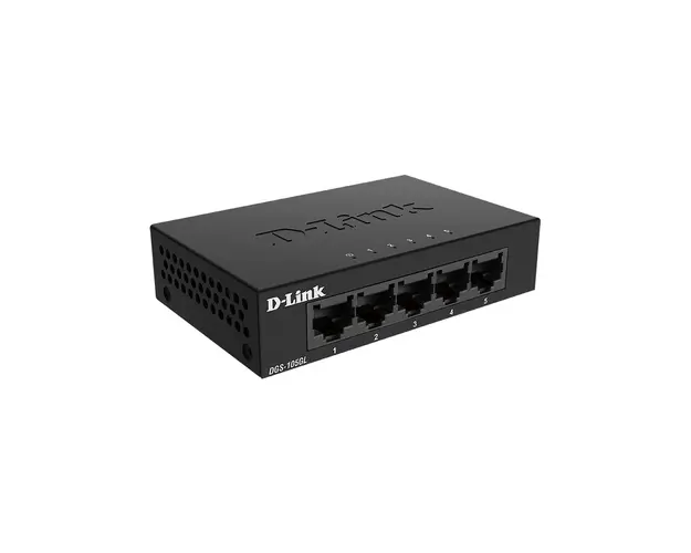 Switch cu 5 porturi Gigabit D-Link DGS-105GL, 10 Gbps, 2.000 MAC, 1.488 Mpps, fara management
