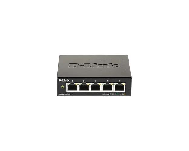 Switch cu 5 porturi Gigabit D-Link DGS-1100-05PDV2, 10 Gbps, 7.44 Mpps, PoE, cu management