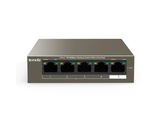 Switch cu 5 porturi Tenda TEF1105P-4-63W, 1 Gbps, 0.74 Mpps, 1000 MAC, PoE, fara management