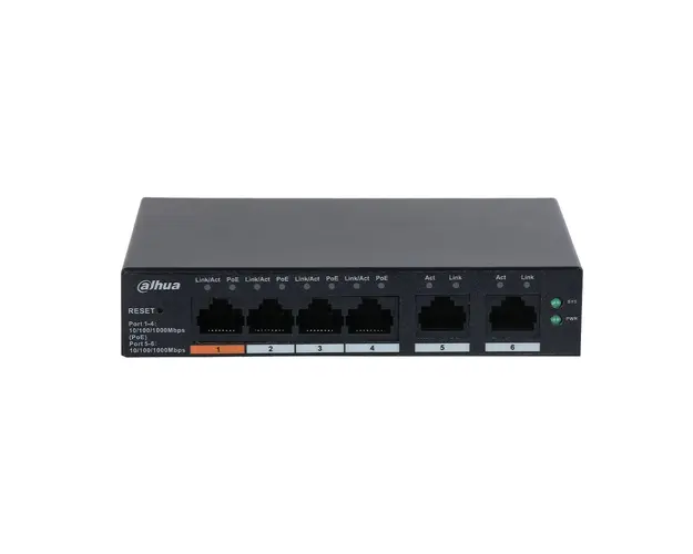 Switch cu 6 porturi Dahua CS4006-4GT-60, 4 porturi PoE Gigabit, 2 porturi uplink, 10/100/1000, cu cloud management 