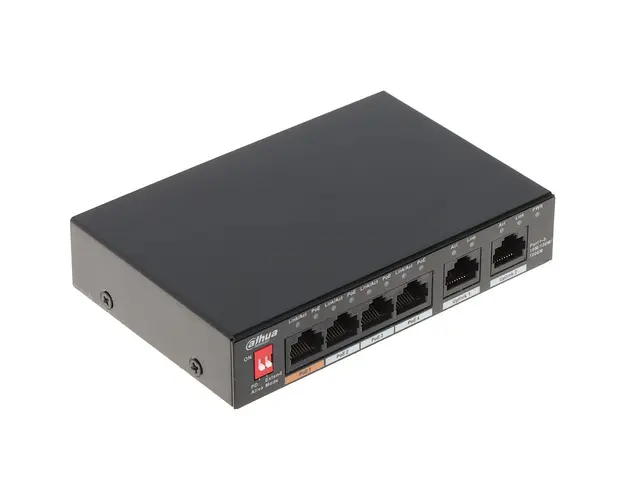 Switch cu 6 porturi Dahua PFS3006-4GT-60-V2, 2000 MAC, 14 Gbps, fara management, PoE