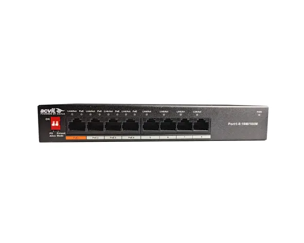 Switch cu 8 porturi Acvil PFS, 4 porturi POE, 1 port uplink, 1.8 Gbps, 1.34 Mbps, 2000 MAC, fara management