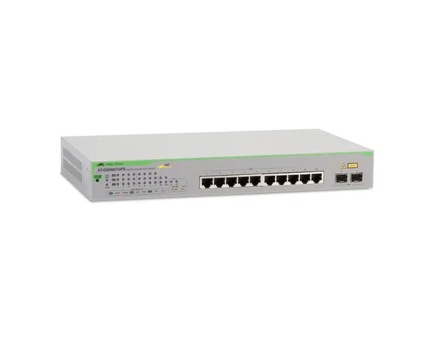 Switch cu 10 porturi Allied Telesis AT-GS950/10PS-50, 20 Gbps, 14.88 Mpps, 8.000 MAC, 2 porturi SFP, cu management