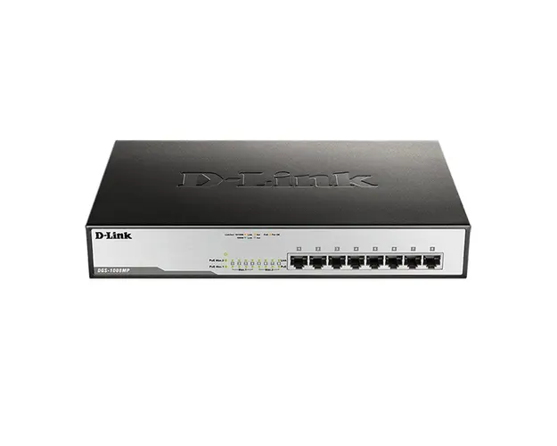 Switch cu 8 porturi D-Link DGS-1008MP, 16 Gbps, 8.000 MAC, 11.9 Mpps, 1U, PoE, fara management