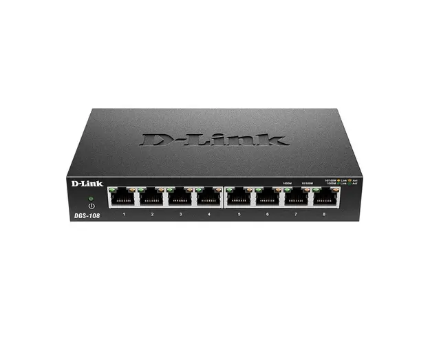 Switch cu 8 porturi D-Link DGS-108, 16 Gbps, 11.9 Mpps, 8.000 MAC, fara management