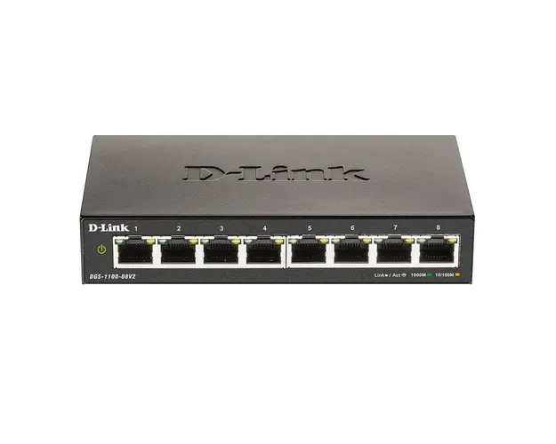 Switch cu 8 porturi D-Link DGS-1100-08V2, 16 Gbps, 11.9 Mpps, 4.000 MAC, cu management