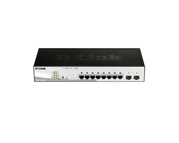 Switch cu 8 porturi D-Link DGS-1210-08P, 2 porturi SFP, 20 Gbps, 14.9 Mpps, 16.000 MAC, PoE, cu management