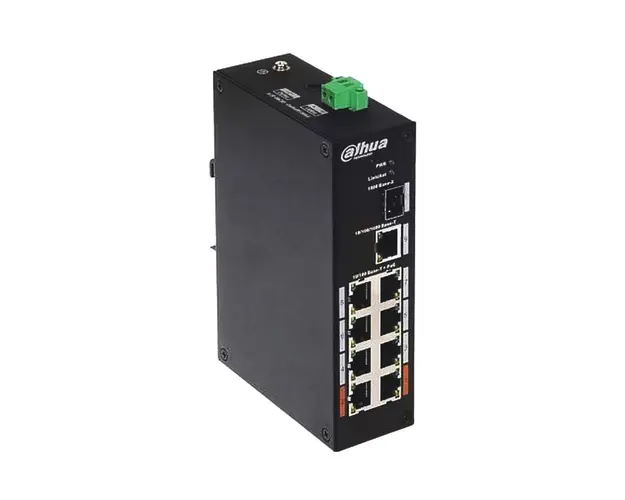 Switch cu 8 porturi Dahua PFS3110-8ET-96-V2, 1 port SFP, 1 port Gigabit, 7.6 Gbps, 4.17 Mpps, 8.000 MAC, PoE, fara management