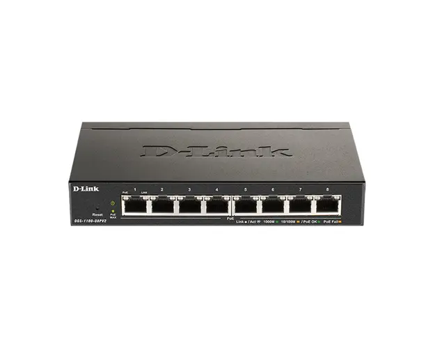 Switch cu 8 porturi Gigabit D-Link DGS-1100-08PV2, 16 Gbps, 11.9 Mpps, 4.000 MAC. PoE, cu management